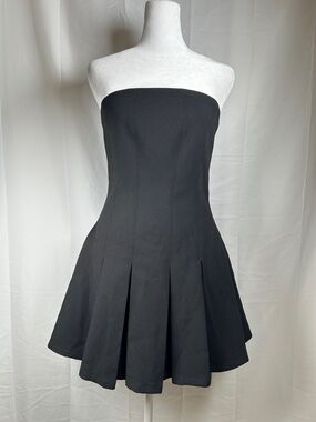 Nadia Fraca Strapless Pleated Cocktail Mini Dress Small Black Party